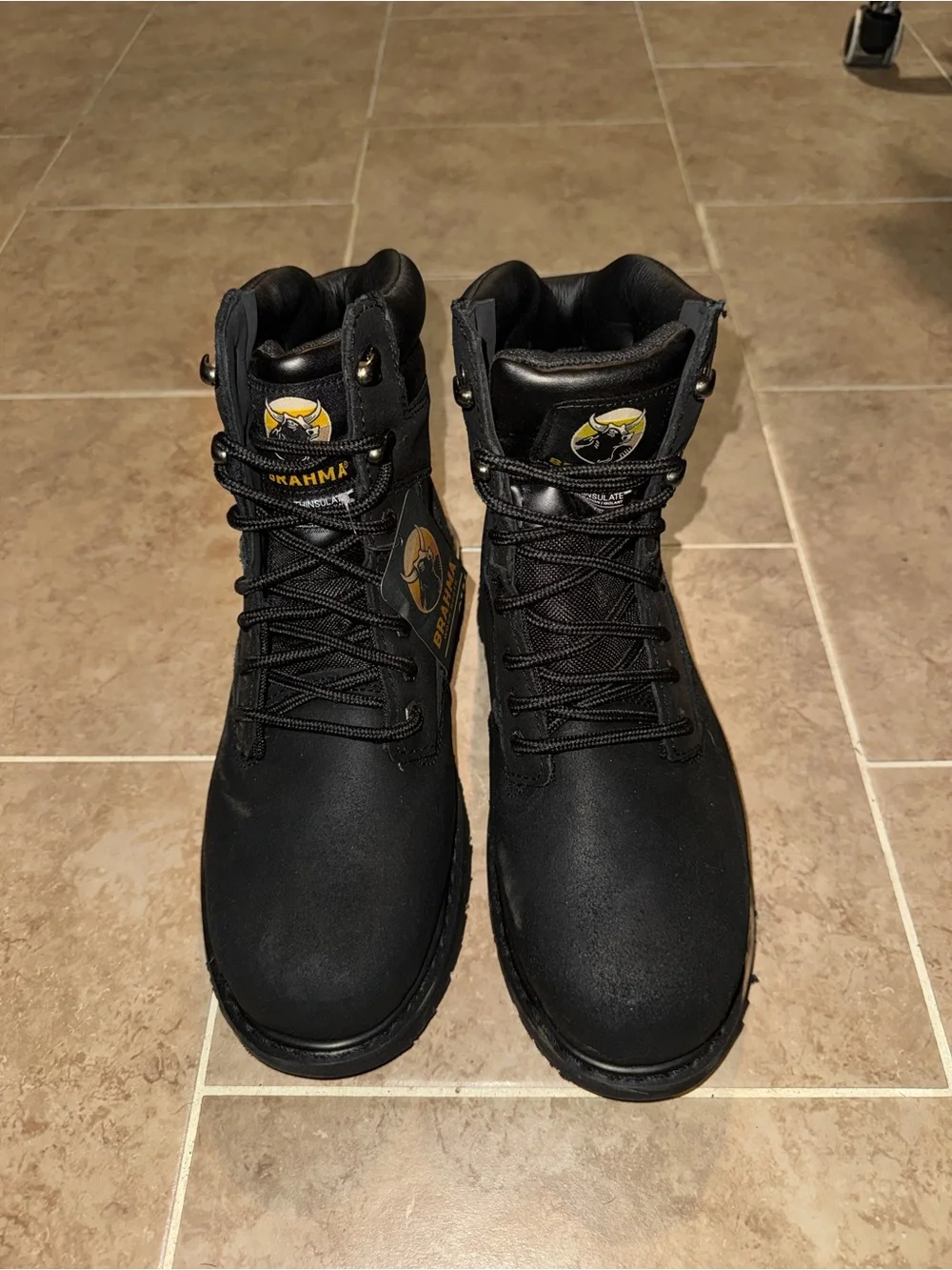 Brahma Black Work Boots with Yellow Logo